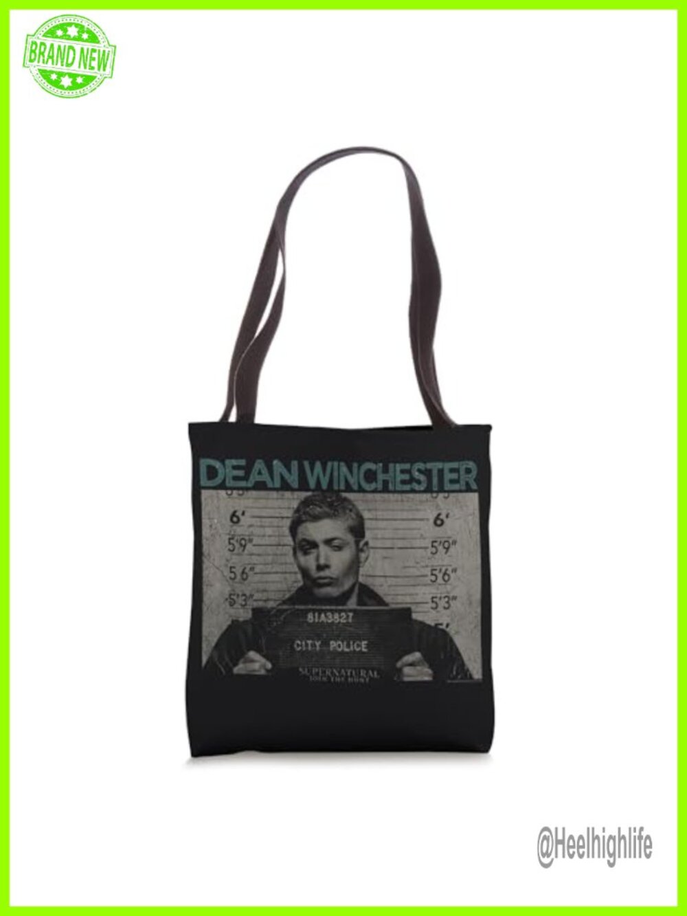 Supernatural Dean Mug Shot Tote Bag 16" Cotton Polyester Canvas